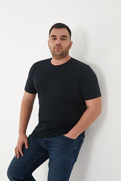 Maccali Men's Slim Fit Oversize Short Sleeve Basic T-Shirt Navy Blue