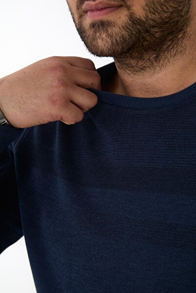 Maccali Erkek Büyük Beden Desenli Battal Kışlık Mavi Sweatshirt