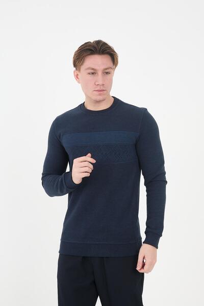 Maccali Μακρύ ανδρικό φούτερ με μπλε σχέδιο Crew Neck