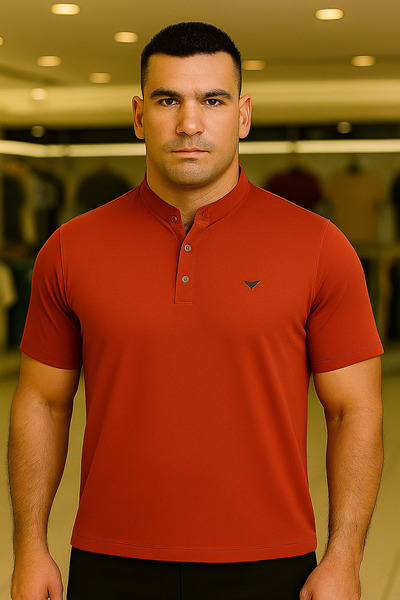 Maccali Men's Plus Size Basic Polo Neck Tile T-Shirt