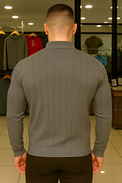 Maccali Men's Winter Plus Size Gray Zippered Sweatshirt