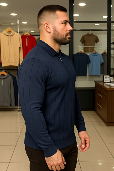 Maccali Ανδρικό χειμερινό φούτερ με φερμουάρ σε μεγάλο μέγεθος σε μπλε ναυτικό χρώμα