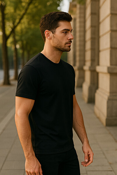 Maccali Ανδρικό κοντομάνικο καλοκαιρινό βαμβακερό μαύρο μπλουζάκι Basic