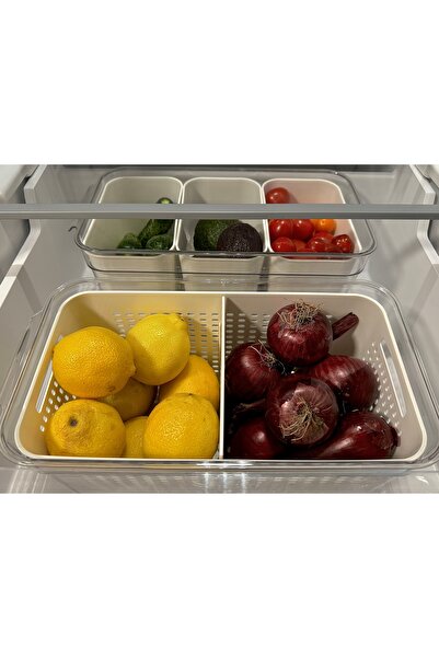 OEM Transparent Organizer for fridge with Separator and Sieve, Lid, 32 x 14 x 15 cm (Dishwasher safe)