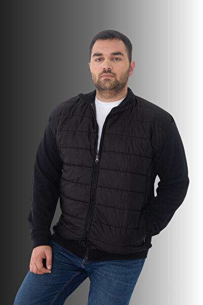 Maccali Erkek Büyük Beden Basic Fermuarlı Hırka Siyah Sweatshirt