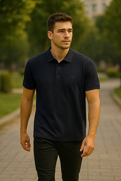 Maccali Чоловічий Slim Fit короткий рукав Basic темно-синій поло з коміром