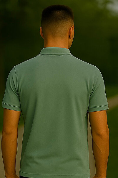 Maccali Ανδρικό μπλουζάκι Basic μακρύ μασίφ πράσινο γιακά πόλο με τσέπες