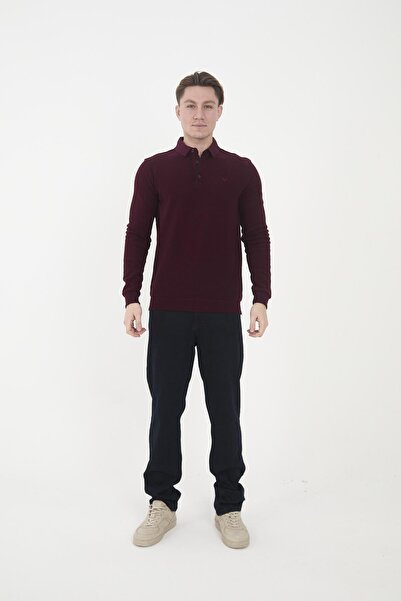 Maccali Men's Elite Comfort Basic Winter Burgundy Polo Neck T-Shirt
