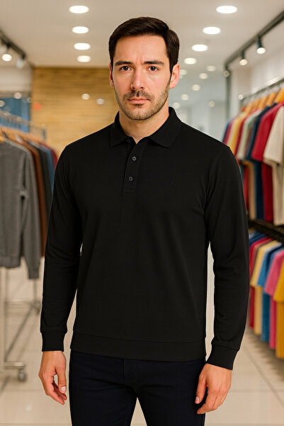 Maccali Men's Basic Casual Long Sleeve Polo Neck T-Shirt