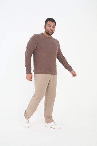 Maccali Men's Winter Crew Neck Oversized Basic Mink Sweatshirt