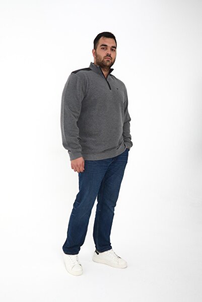 Maccali Ανδρικό φούτερ με μισό φερμουάρ, μεγάλου μεγέθους, ανθρακί