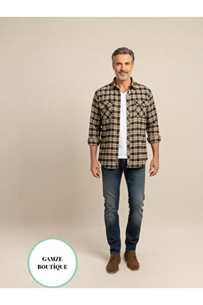 BERNEO قميص منقوش كلاسيكي بجيب مزدوج للأب للرجال