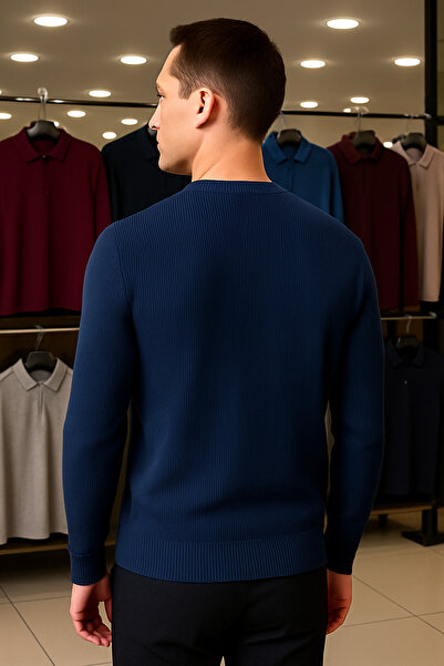 Maccali Чоловічий велосипедний комір смугастий темно-синій светр з трикотажу