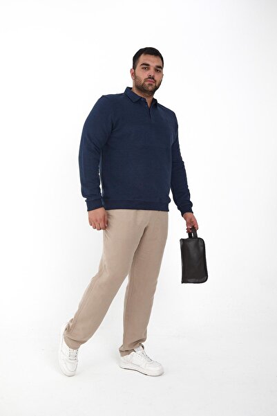 Maccali Erkek Kışlık Battal Basic Düz Mavi Polo Yaka T-shirt