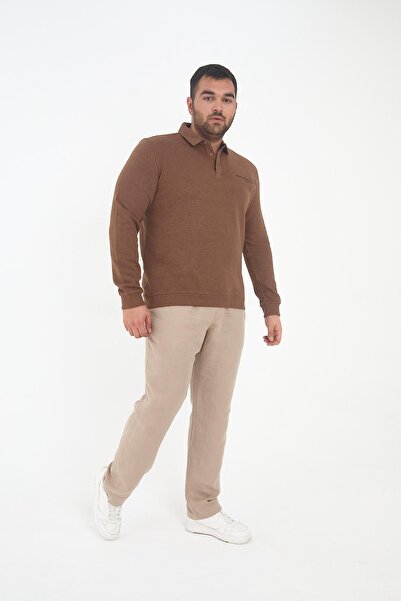 Maccali Ανδρικό μπλουζάκι με γιακά πόλο με τσέπες, φαρδύ μονόχρωμο καφέ