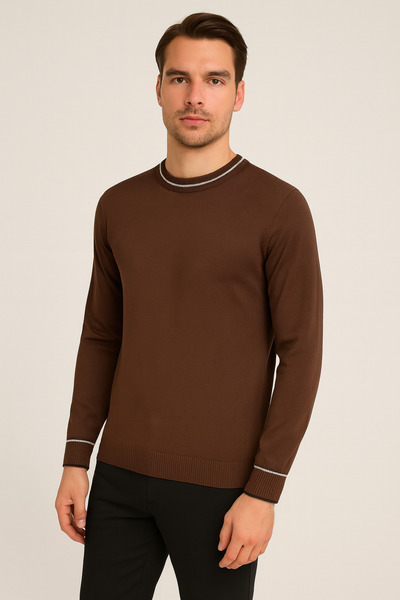 Maccali Мъжки пуловер с дълги ръкави, тясна кройка, цвят кафе, за зимата