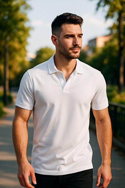 Maccali Ανδρικό κοντομάνικο βαμβακερό λευκό μπλουζάκι με γιακά πόλο