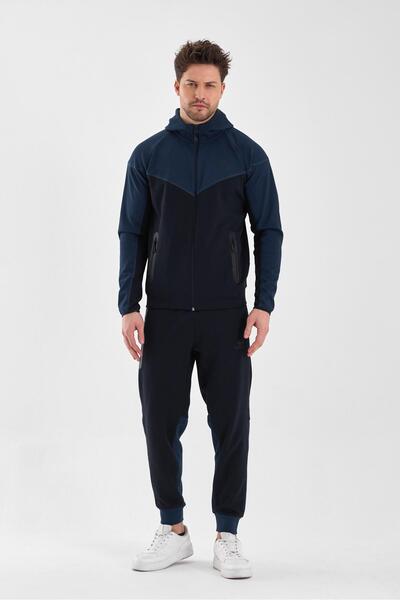 Piyera طقم بدلة رياضية للرجال من Double Face بغطاء رأس بجيب مزود بسحاب وساق م...