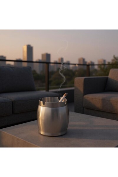 PİNHAN Paslanmaz Çelik Kokusuz Fıçı Küllük - Kapaklı, Şık Ve Çok Amaçlı Tasarım (OTO, EV, OFİS, BAHÇE)