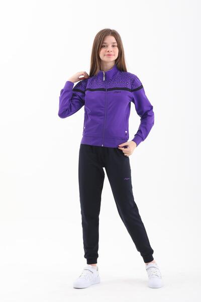 Piyera Set de trening pentru fete, mov, cu guler înalt și fermoar elastic - 4006
