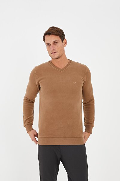 Maccali Ανδρικό φούτερ RelaxFit Winter V λαιμόκοψη μακρύ μασίφ σαφράν