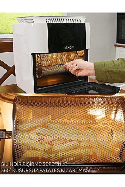 Rexon Xxl AirFryer Yağsız Fritöz Tavuk Çevirme Izgara 360° Dönüş 12 LT Kapasite 7 Farklı Aparat BEYAZ