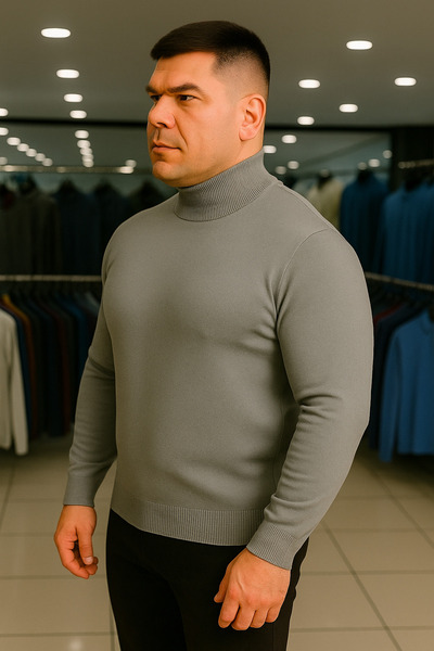 Maccali Men's Plus Size Oversized Loose Gray Sweat Knitwear Sweater