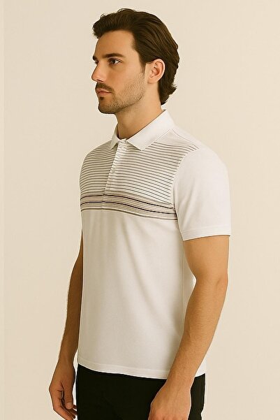 Maccali Ανδρικό κοντομάνικο ριγέ καλοκαιρινό λευκό μπλουζάκι πόλο γιακά