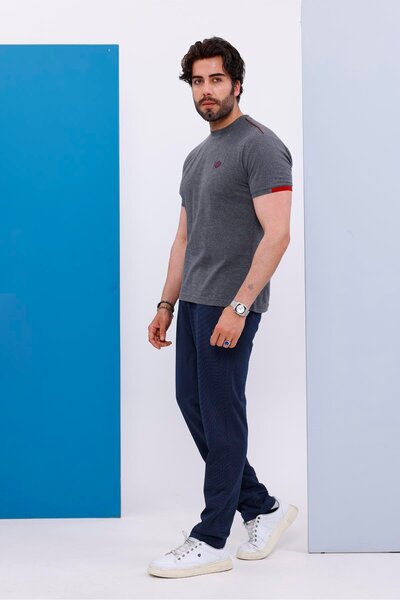 Piyera Men's Oversize Size Gray Crew Neck T-Shirt Bottom-Top Set - 130