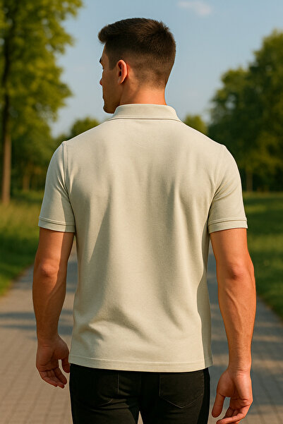 Maccali Men's Short Sleeve Zippered Basic Stone Polo Neck T-Shirt