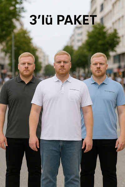 Maccali Ανδρικό μπλουζάκι 3 τεμαχίων Basic Plus Size με μακρύ γιακά πόλο