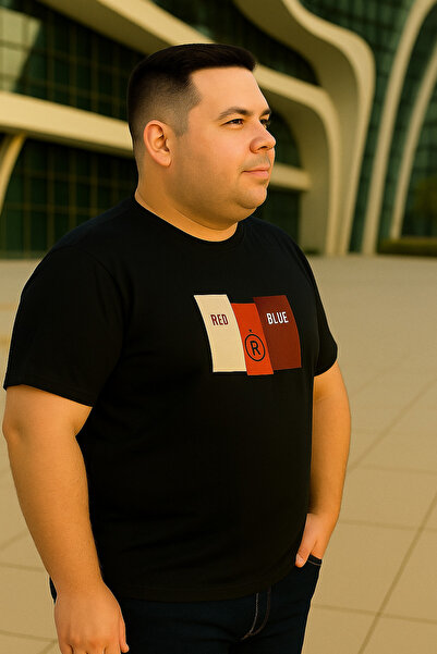 Maccali Men's Printed Short Sleeve Large Size Loose Black T-Shirt