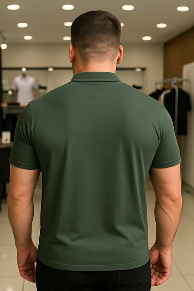 Maccali Men's Plus Size Basic Khaki Polo Neck T-Shirt with Pockets