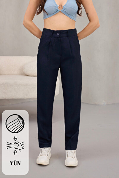 alanora Women's High Waist Carrot Model Elastic Waist Narrow Leg Trousers