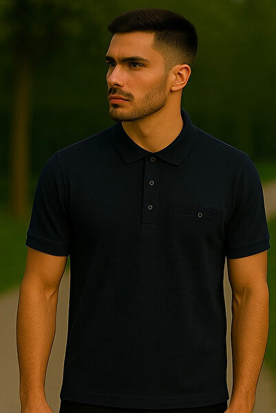 Maccali Tricou de bază pentru bărbați, lung și drept, albastru bleumarin, cu ...