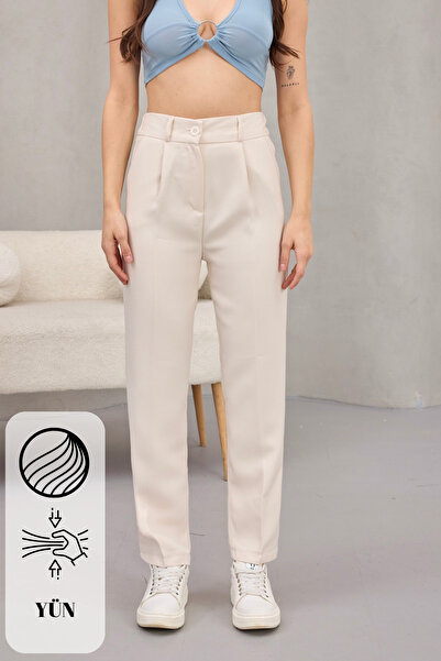 alanora Women's High Waist Carrot Model Elastic Waist Narrow Leg Trousers