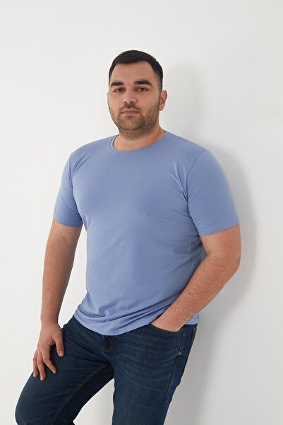 Maccali Erkek Slim Fit Battal Kısa Kollu Basic Tişört Mavi