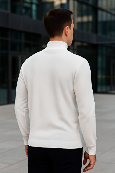 Maccali Ανδρικό πλεκτό πουλόβερ με φερμουάρ σε λευκό χρώμα