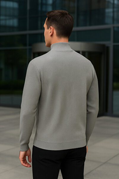 Maccali Чоловічий светр з коміром на блискавці, сірий, трикотажний