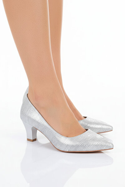 Elit 980 Gümüş 5 cm Kadın Abiye Topuklu Ayakkabı
