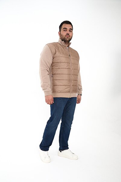 Maccali Men's Large Size Zip-Up Cardigan Oversized Cream Sweatshirt