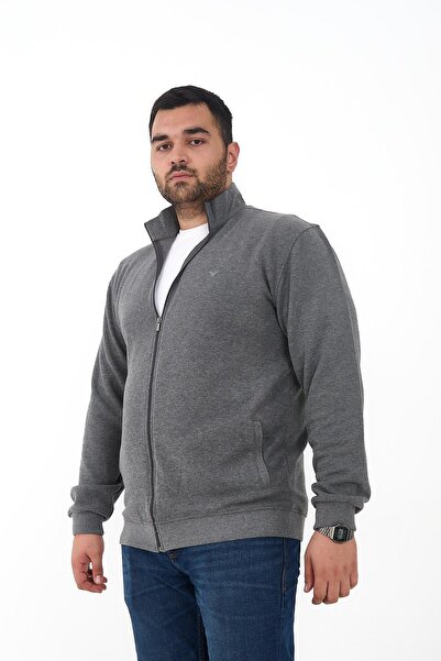 Maccali Ανδρικό φούτερ μεγάλου μεγέθους με φερμουάρ Battal καπνιστό