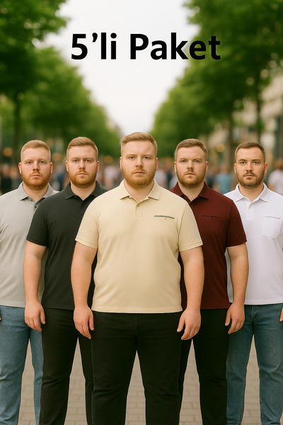 Maccali Men's 5 Pack Large Size Long Basic Polo Neck T-Shirt