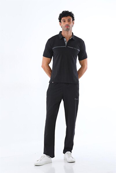 Piyera Men's Combination Black-Grey Single Jersey Short Sleeve Polo Neck T-Sh...