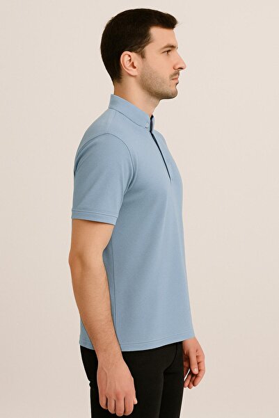 Maccali Ανδρικό κοντομάνικο γιακά δικαστή καλοκαιρινό μπλε φαρδύ μπλουζάκι