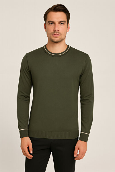 Maccali Чоловічий довгий рукав Slim Fit Basic Хакі Зимовий светр