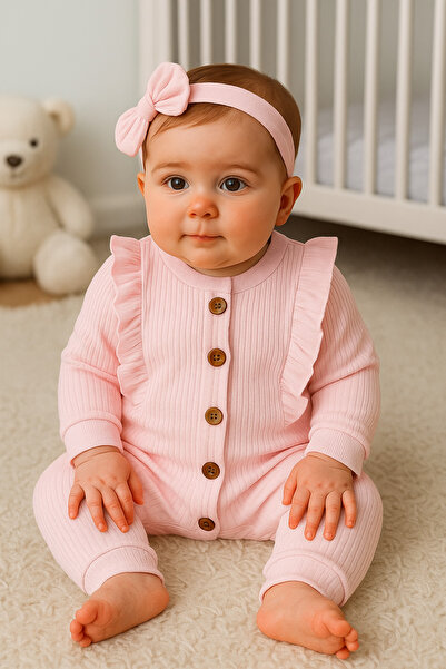 MBK GARDEN 3-6-9 Aylık Kurdele Aksesuarlı Bebek Tulumu