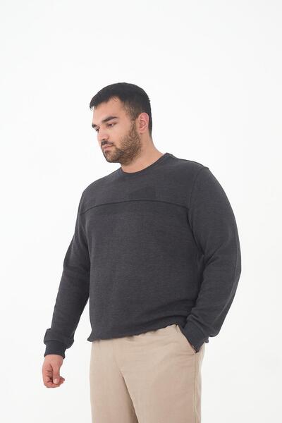 Maccali Men's Large Size Striped Long Oversized Anthracite Sweatshirt