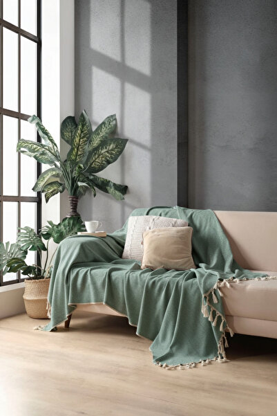 Miracolo Home Green Cotton Decorative Sofa Cover 170x230 Size Optimal Anti-Slip Design