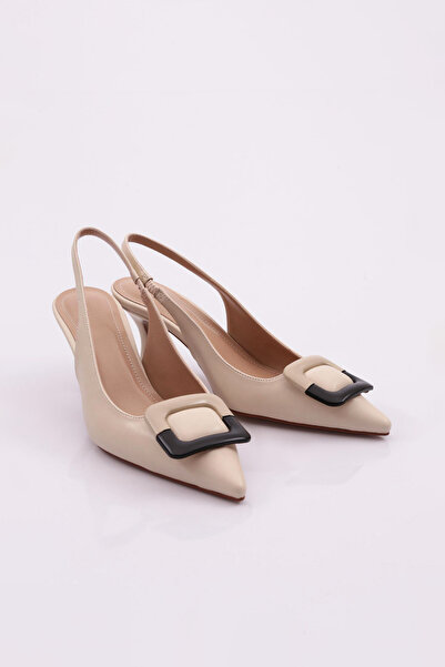 DGN 2079 Kadin Arkasi Açik Kare Tokali Topuklu Ayakkabı